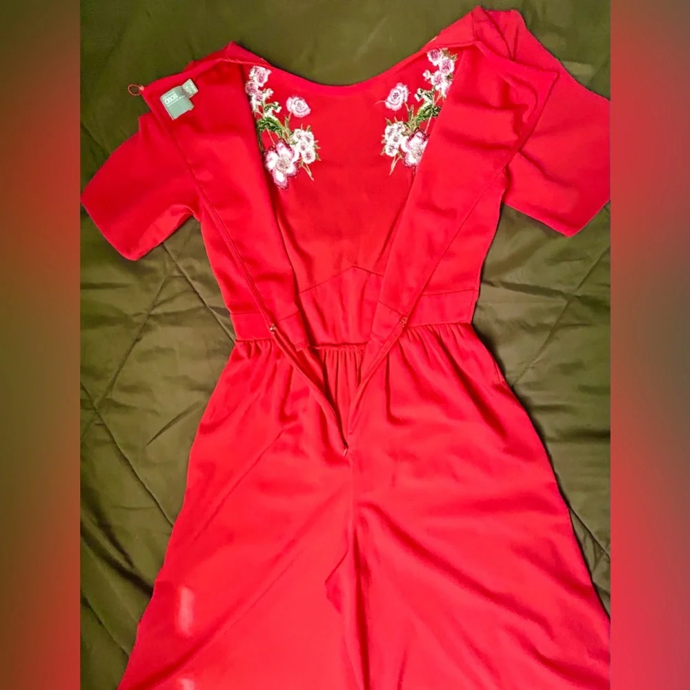 ASOS Red, Pink Floral Embroidered Wide-Leg Jumpsuit, Size 4 - Picture 6 of 9